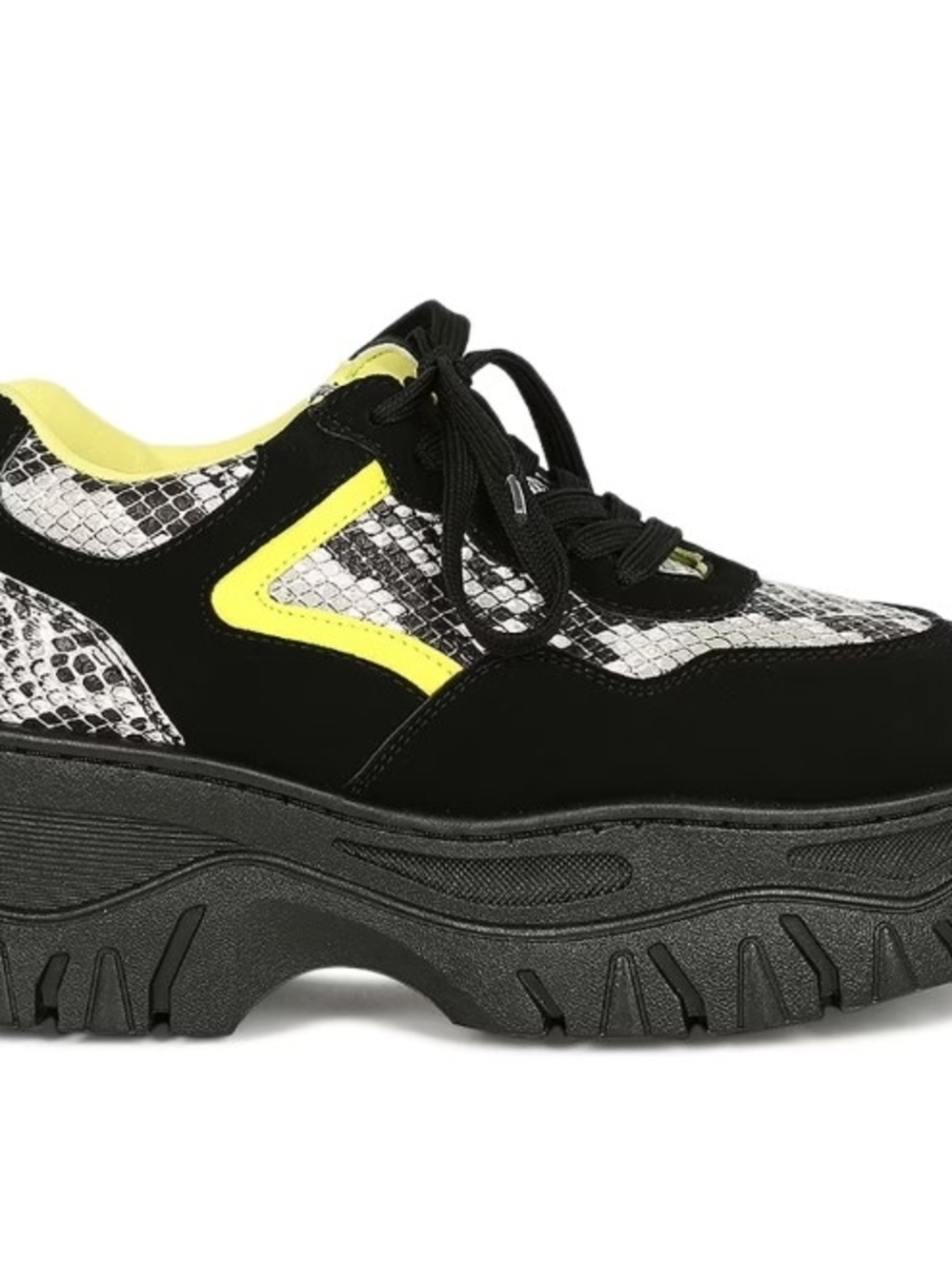 Women's Black & Yellow Chunky Sneaker with Snakeskin Accent - Picture 5 of 5